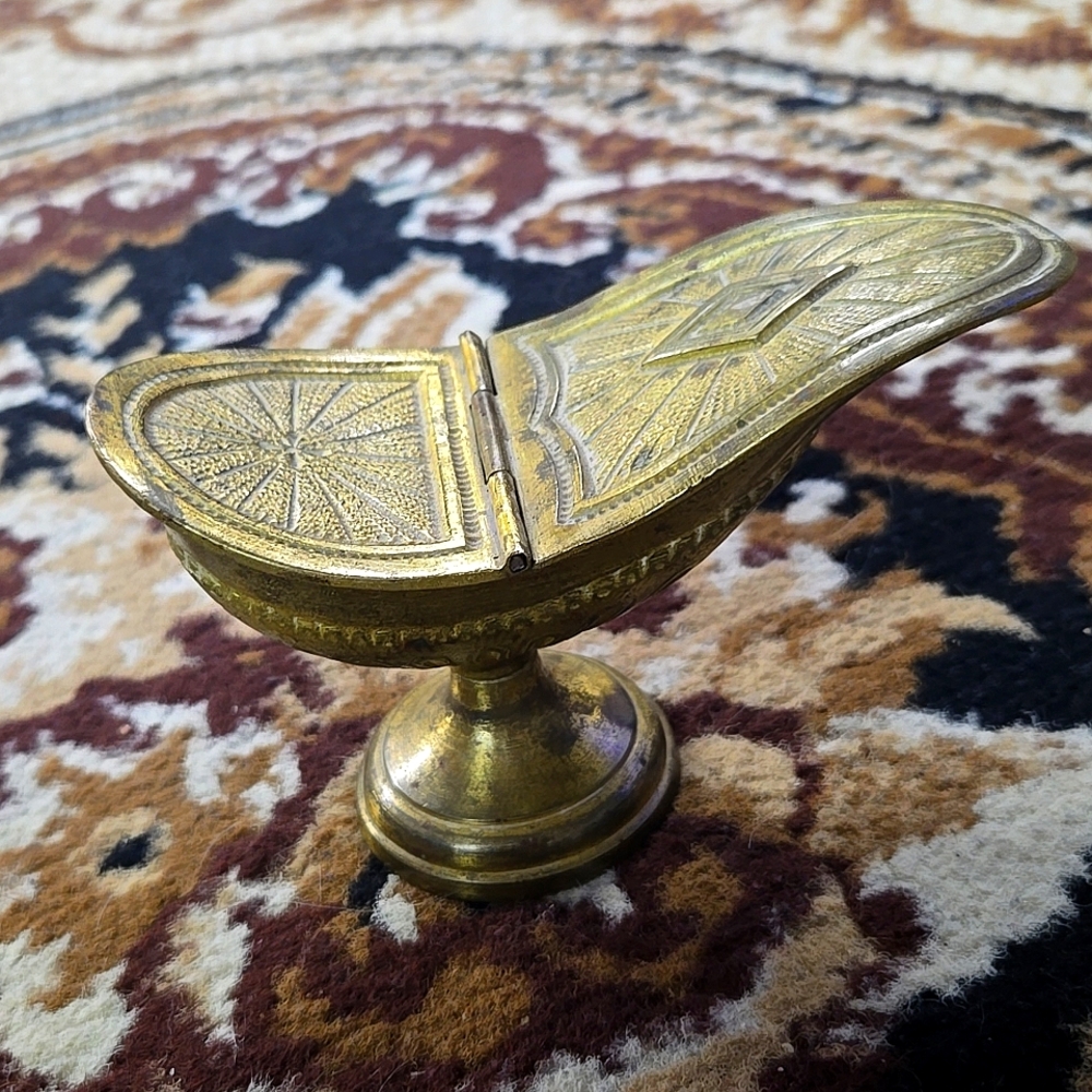 Antique 19th Century Brass Incense Boat Burner 1800 1900 Vintage Starburst